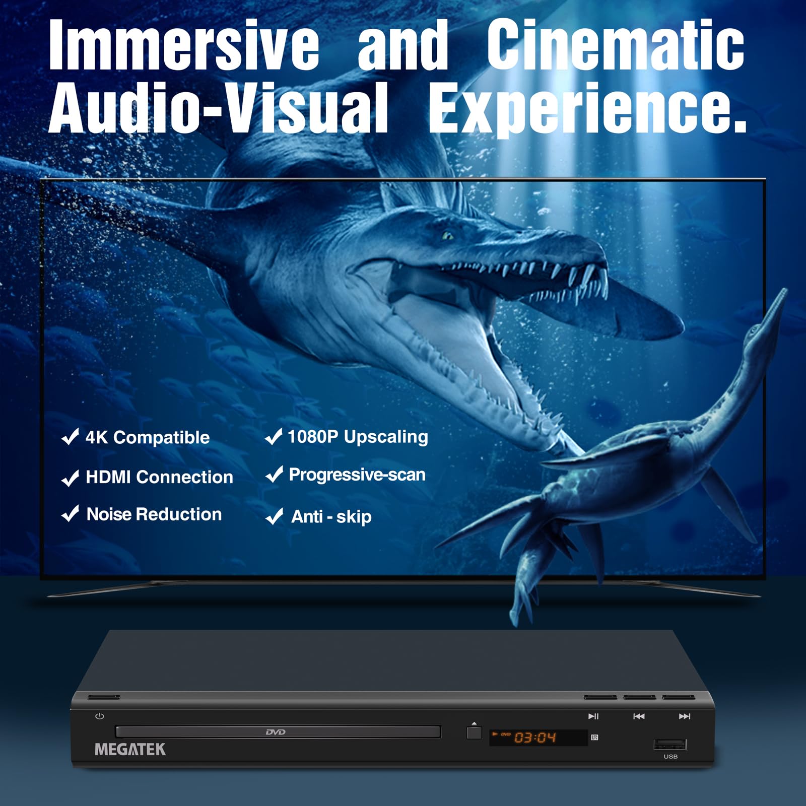 MEGATEK Region-Free HDMI DVD Player for TV, Compact CD/DVD Player with USB Port, Plays All Region DVDs & Multi Formats, Metal Housing, HDMI/RCA Cables & Remote Included 🍁 All In One Marketplace Canada