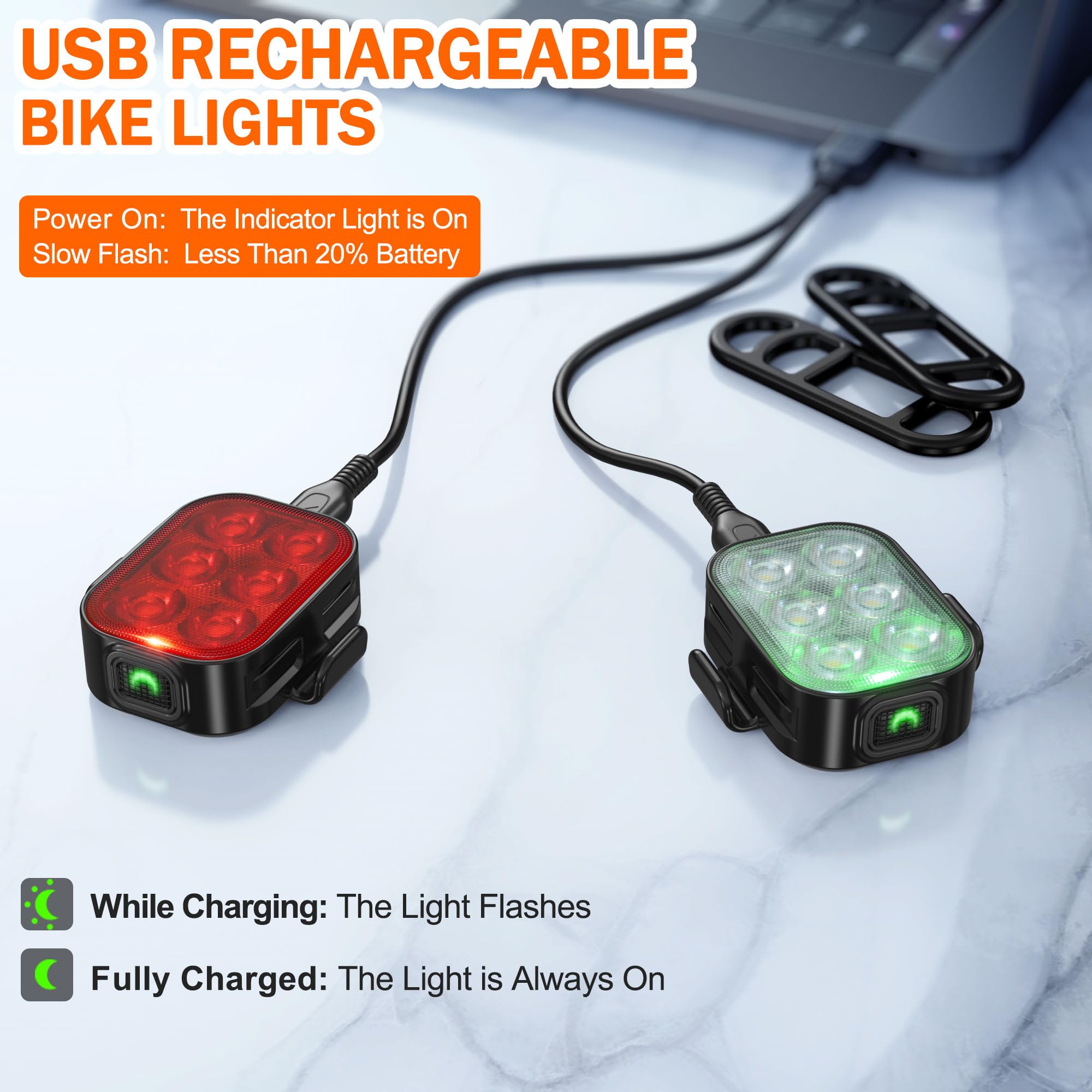Bike Lights, Combination of Bike Front Light and Tail Light, IP65 Waterproof USB Charging, Equipped with 6 Ultra-Bright LED Beads, 4+6 Lighting Modes, Suitable for Riding at Night 🍁 All In One Marketplace Canada