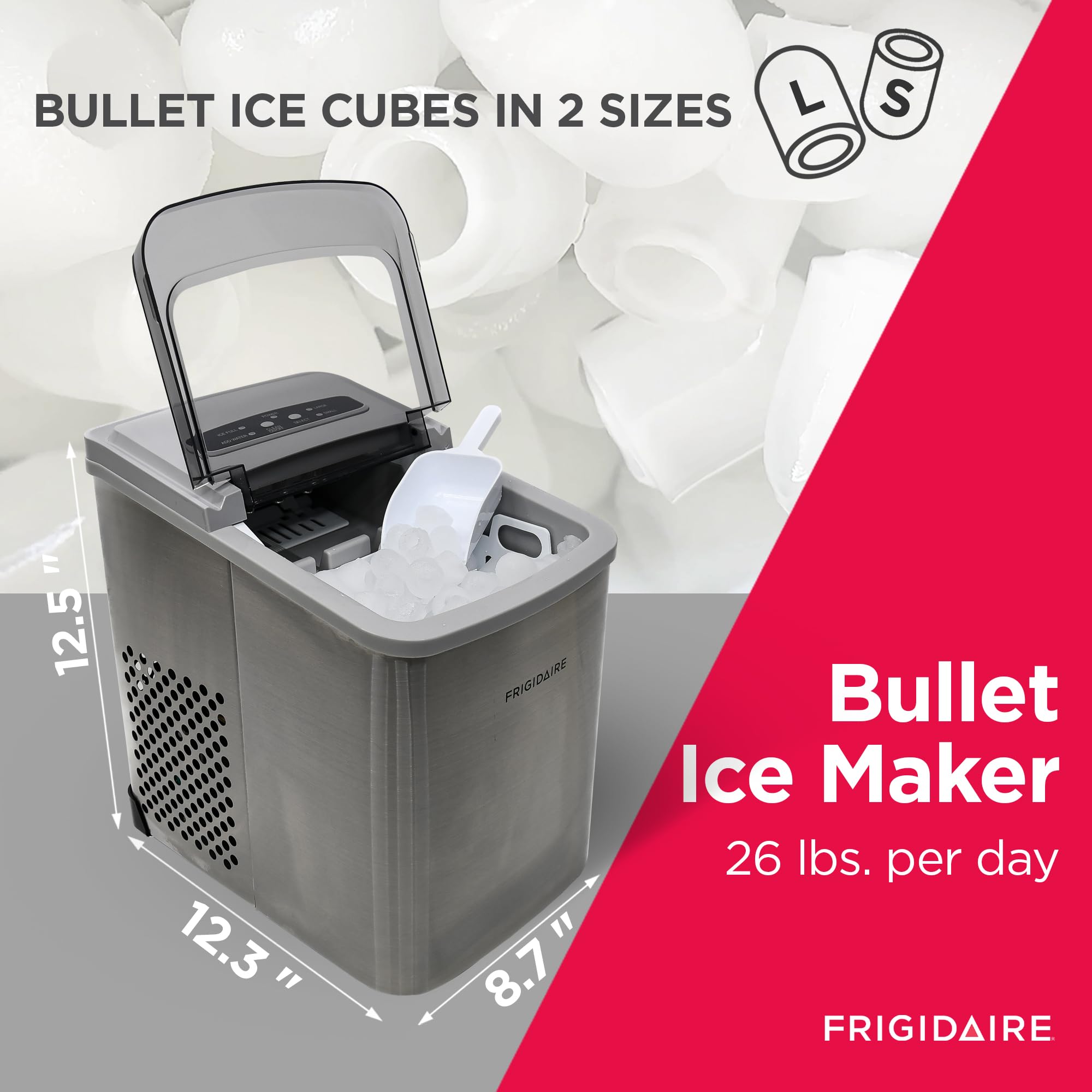 Frigidaire 26 Lbs per Day Portable Compact Maker, Ice Making Machine, Stainless, Medium 🍁 All In One Marketplace Canada