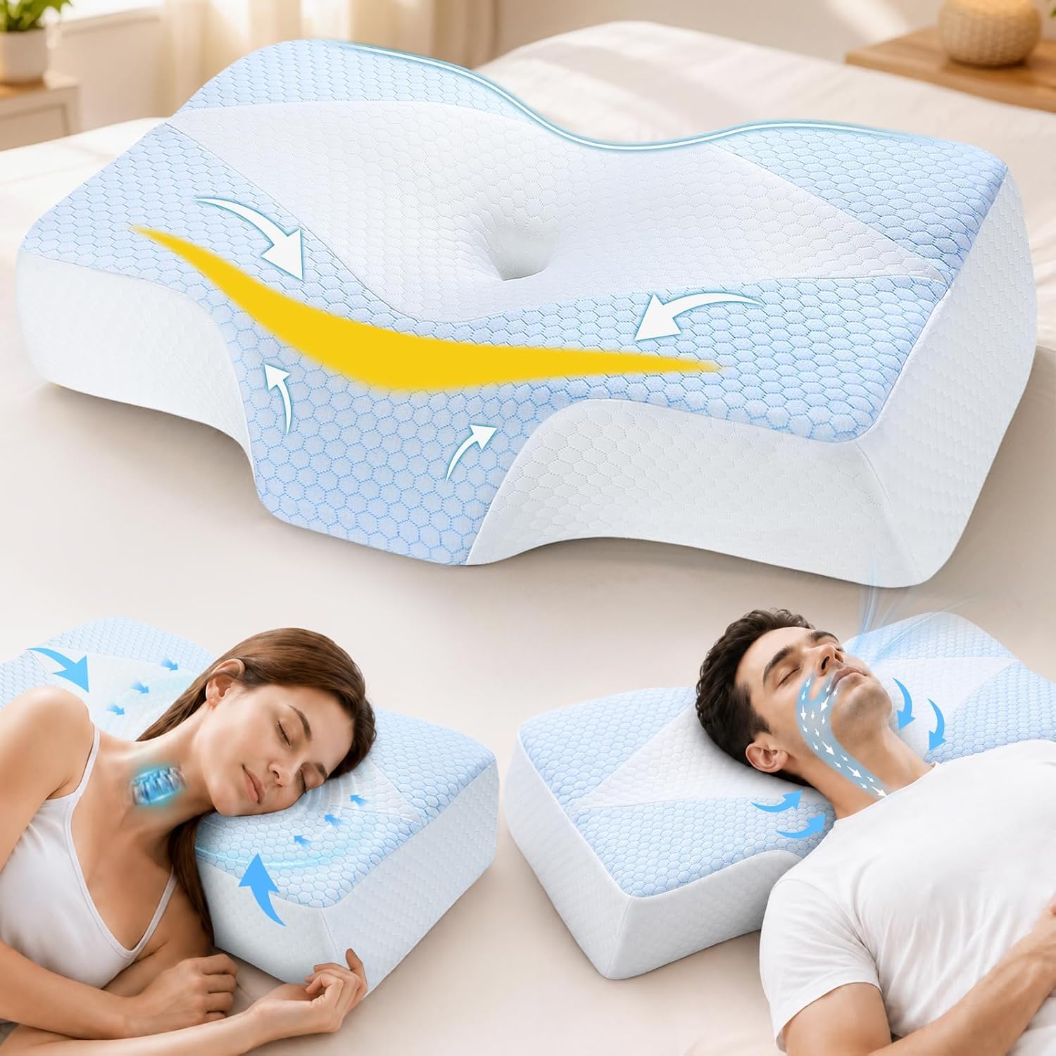 Mkicesky Orthopedic Memory Foam Pillow for Neck Pain, Cervical Neck Support Pillow for Side Back & Stomach Sleepers, Ergonomic Contour Bed Pillow with Cooling Washable Cover - Reading Pillow 🍁 All In One Marketplace Canada