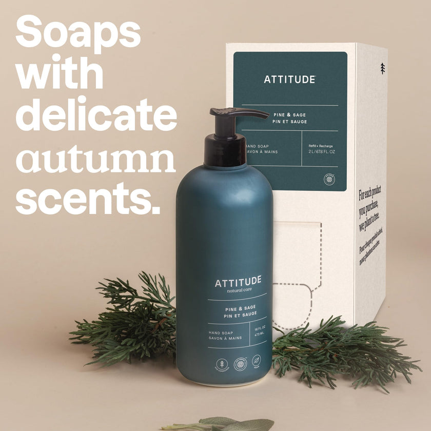 ATTITUDE Liquid Hand Soap Refill, EWG Verified, Made in Canada, Plant and Mineral-Based, Vegan Personal Care Products, Pine & Sage Scent, 2 L 🍁 All In One Marketplace Canada