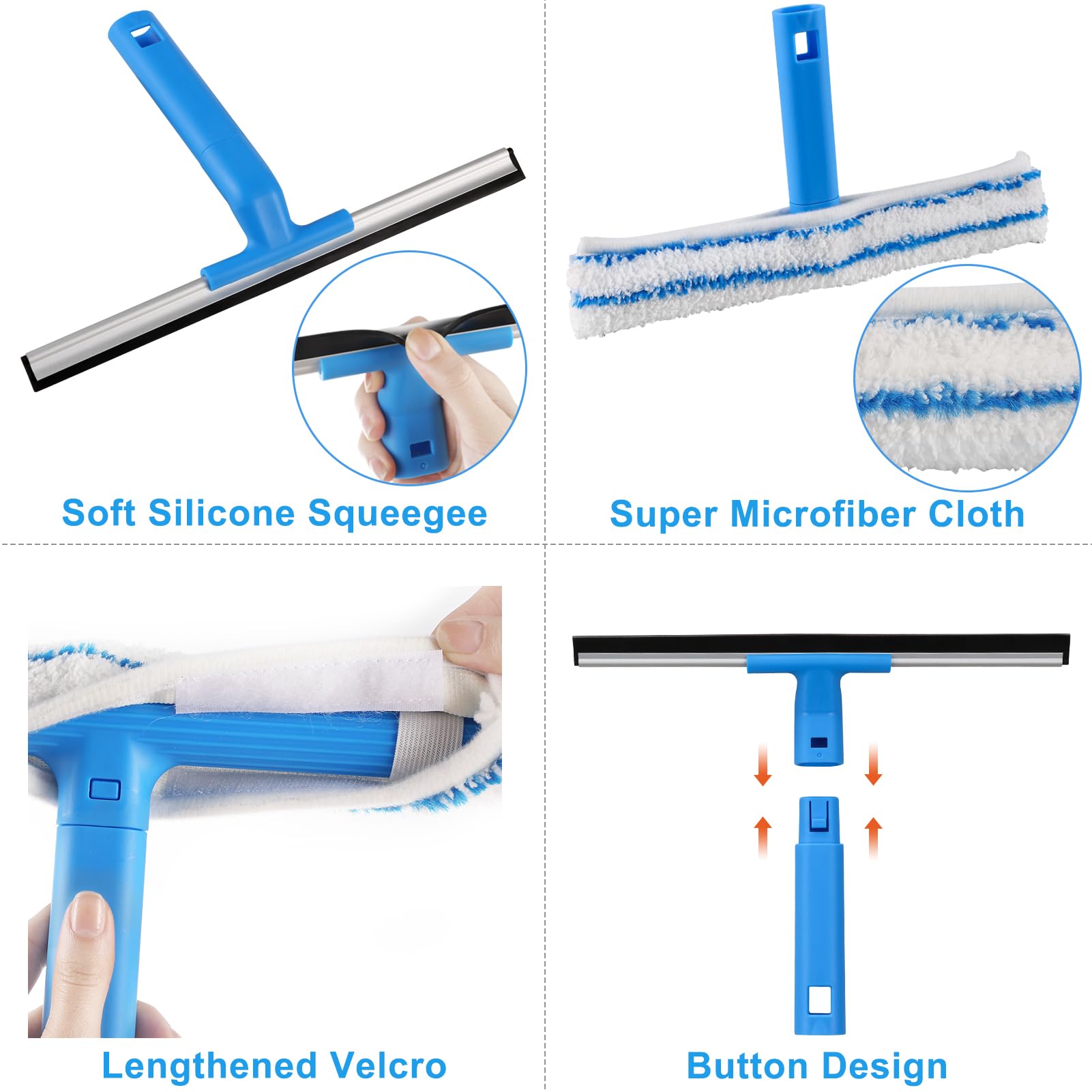 Mitclear Window Cleaner with Long Handle(57IN), Glass Cleaning Tools with Silicone Squeegee & Microfiber Scrubber, Window Cleaning Kit for Shower Glass Mirror Door Car 🍁 All In One Marketplace Canada