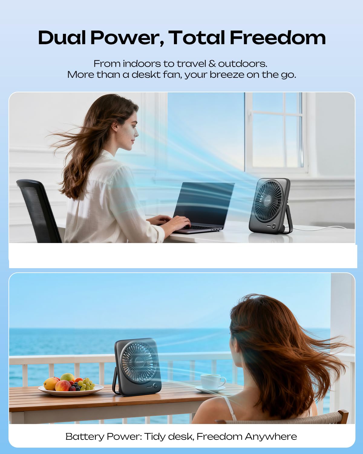 Otlonpe Personal Portable Desk Fan, 4000mAh Small Rechargeable Portable Fan Battery Operated & USB Powered for Travel Sleeping Bedroom Office Home Table, Cordless, Quiet, 4-Speed, 6.5 Inch (Black) 🍁 All In One Marketplace Canada