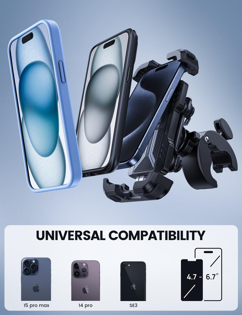 Lamicall Motorcycle Phone Mount Holder - [Dual Vibration Dampener] Anti Shake Motorcycle Phone Mount with Upgraded Handlebar Clamp, Bike Phone Mount for iPhone 14 15 Pro Max 16 17 Pro, 4.7-6.7
