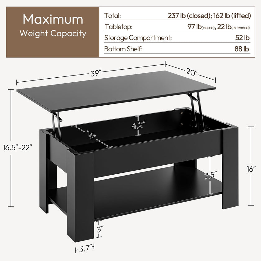 Yaheetech Coffee Table with Storage, Lift Top, 98cm L, Black 🍁 All In One Marketplace Canada
