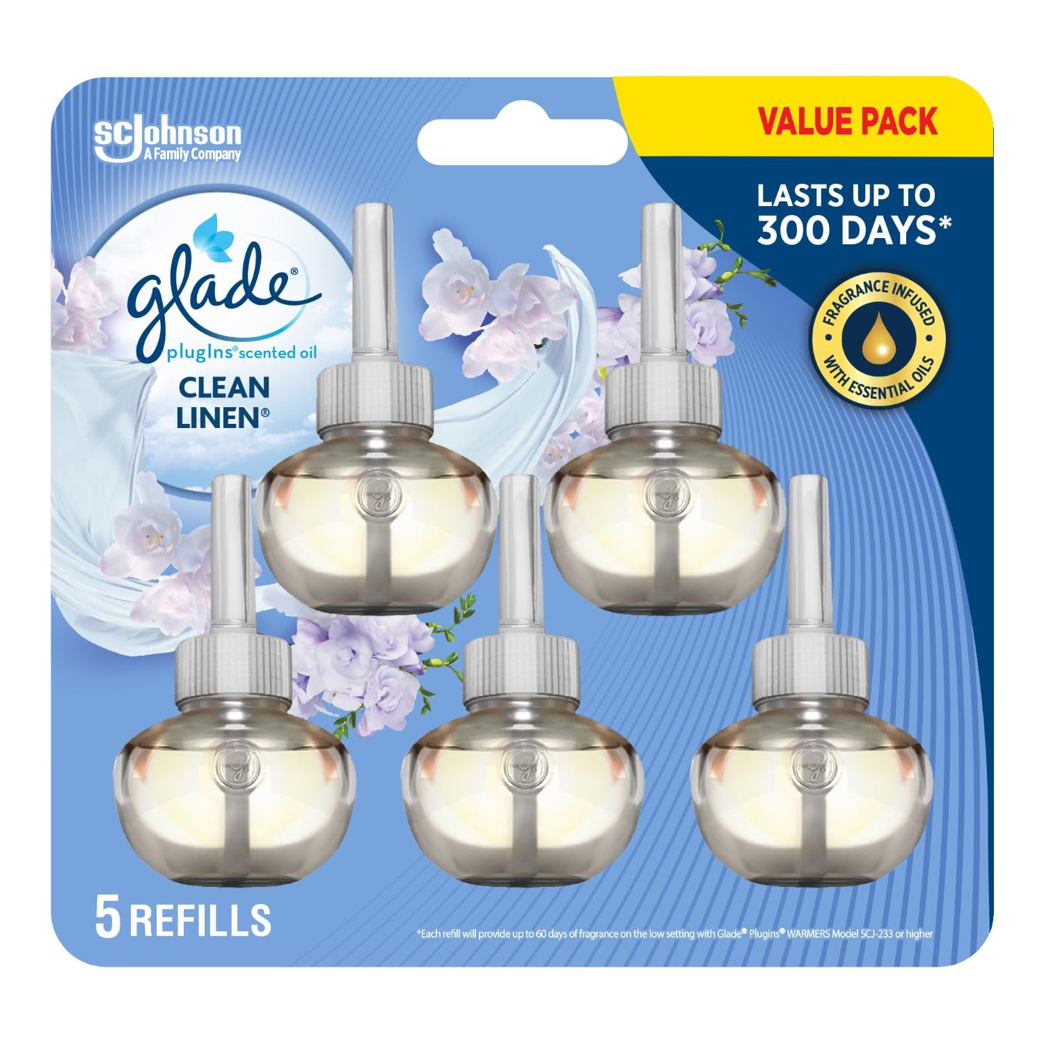 Glade PlugIns Air Freshener Oil Refill, Scented and Essential Oils for Home and Bathroom, Clean Linen, 5 Refills 🍁 All In One Marketplace Canada