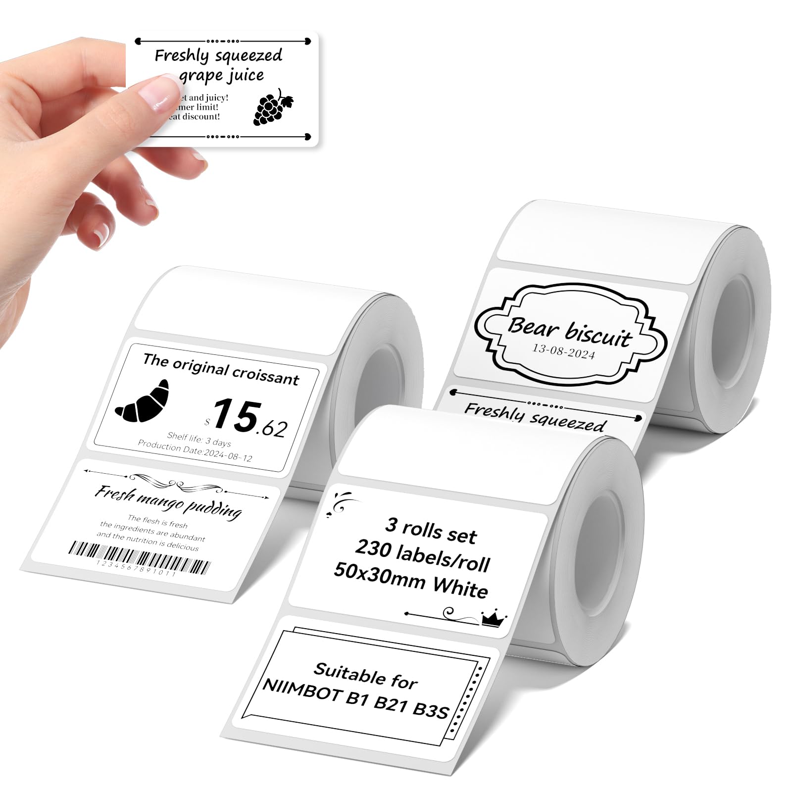 NIIMBOT Labels 3 Rolls Set for B1/B21/B3S Sticker Printer, 50x30mm (1.97'' x 1.18'') 230 Labels/Roll, Refill Labeling Tape for Home School Office Small Business (White) 🍁 All In One Marketplace Canada