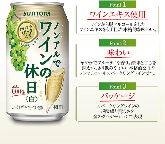 Suntory Non-Alcohol Sparkling White Wine (350ML) [Best Before Date: 2025.10]