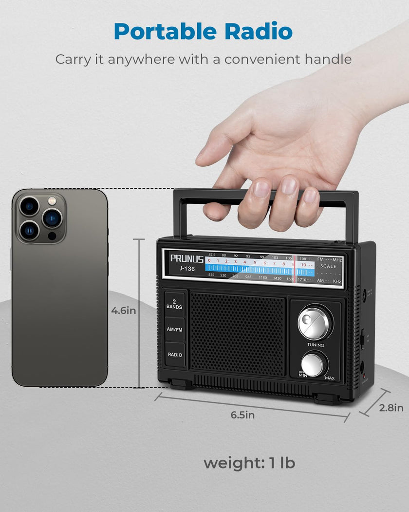 PRUNUS Portable Radio AM FM, Transistor Radio Battery Operated and Plug in Wall,Loud Speaker Support AUX in and Micphone in, Small Radios Portable AM FM J-136 🍁 All In One Marketplace Canada