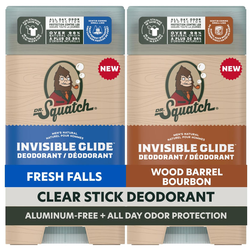 Dr. Squatch Invisible Glide Natural Deodorant – Smooth Glide with No Stains – Aluminum Free & Dermatologist-Tested Formula Suits Sensitive Skin – Fresh Falls + Wood Barrel Bourbon – 2.65oz (2-Pack) 🍁 All In One Marketplace Canada