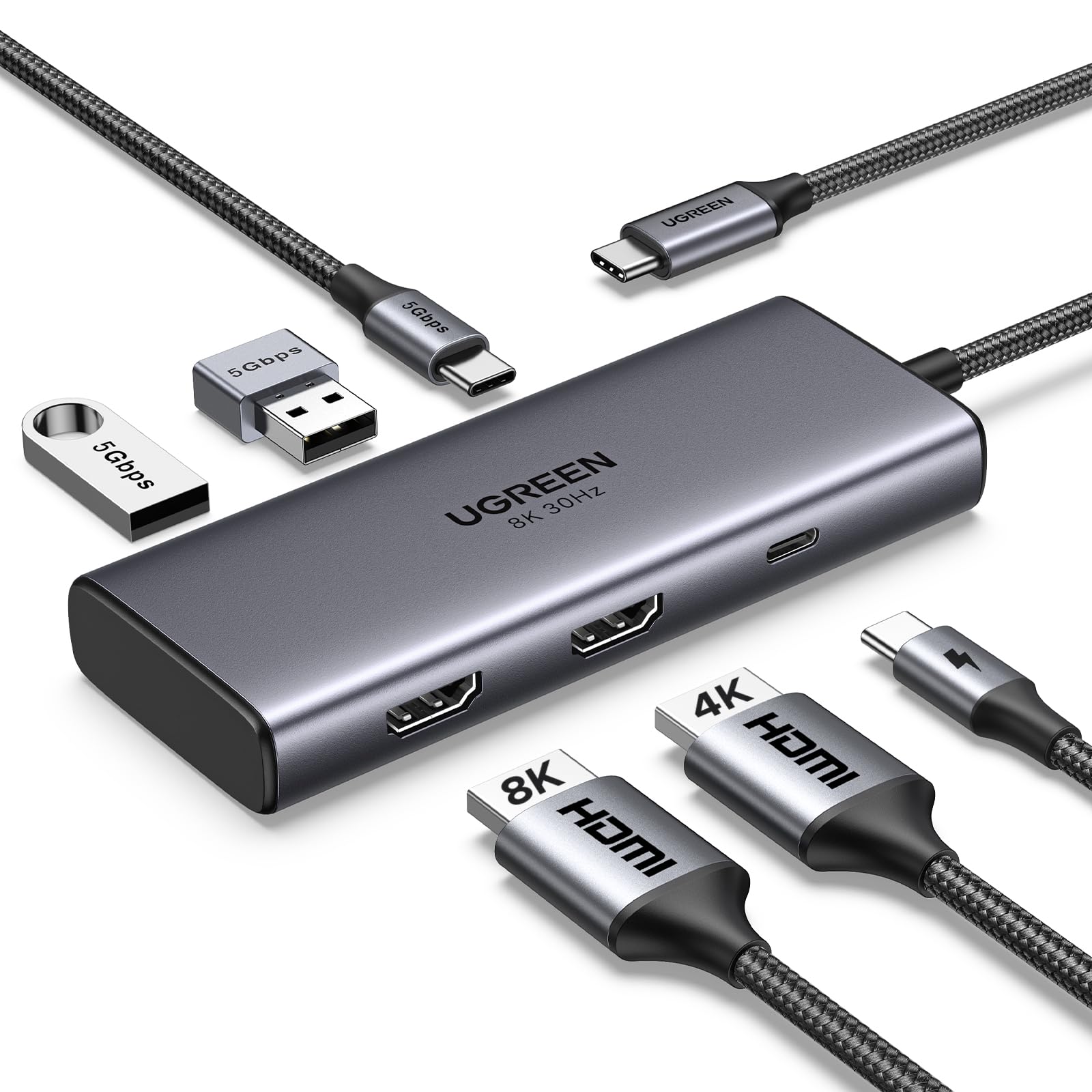 UGREEN 6 in 1 Docking Station for Laptop Dual Monitor, Dual 4K@60Hz Single 8K@30Hz, 85W Fast Charging, 2 USB A&USB C Data Ports 5Gbps, USB C Dock Compatible with MacBook Air/Pro, HP, ASUS, XPS13/15 🍁 All In One Marketplace Canada