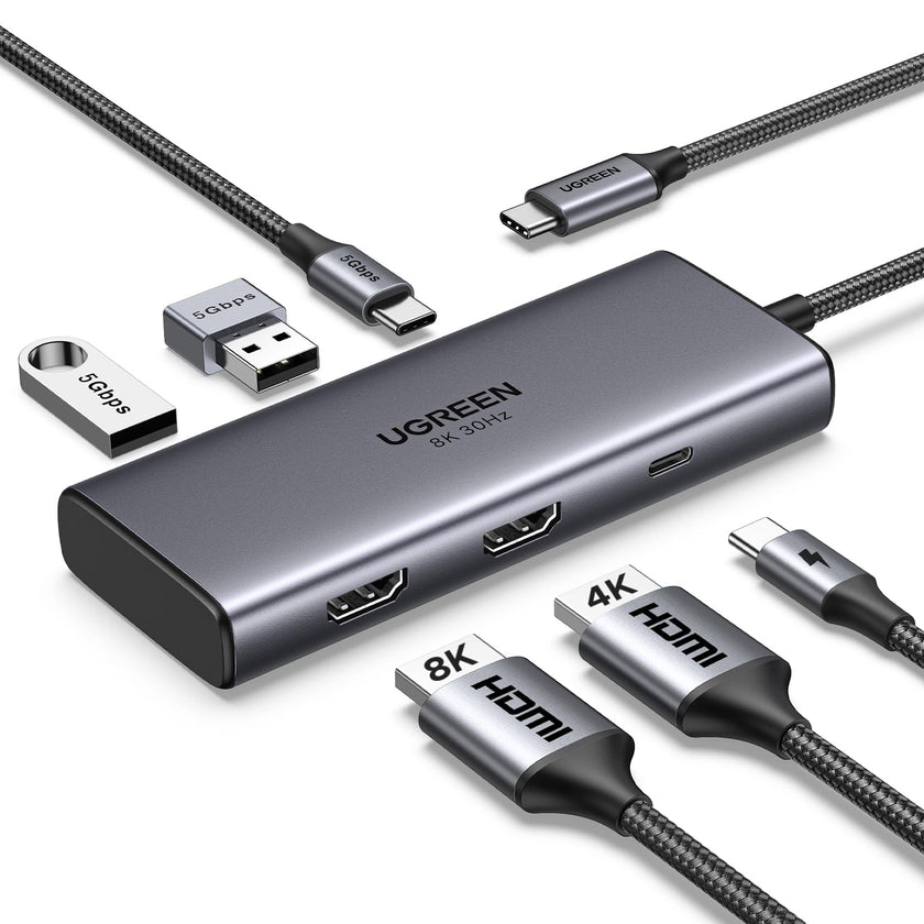 UGREEN 6 in 1 Docking Station for Laptop Dual Monitor, Dual 4K@60Hz Single 8K@30Hz, 85W Fast Charging, 2 USB A&USB C Data Ports 5Gbps, USB C Dock Compatible with MacBook Air/Pro, HP, ASUS, XPS13/15 🍁 All In One Marketplace Canada