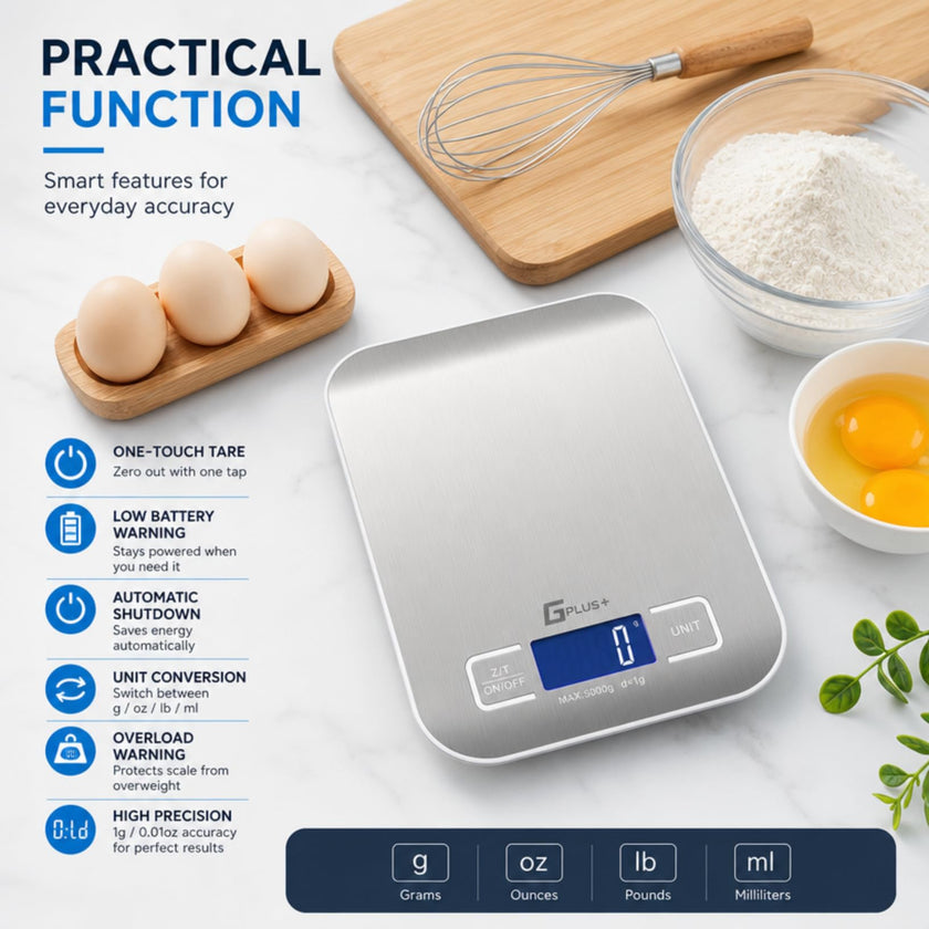 Food Scale, GPlus+ Digital Kitchen Scale, Highly Accurate 5000g/11lb x 0.1oz, Food Scale for Cooking, Baking and Weight Loss, Kitchen Scale with Backlit - Batteries Included 🍁 All In One Marketplace Canada