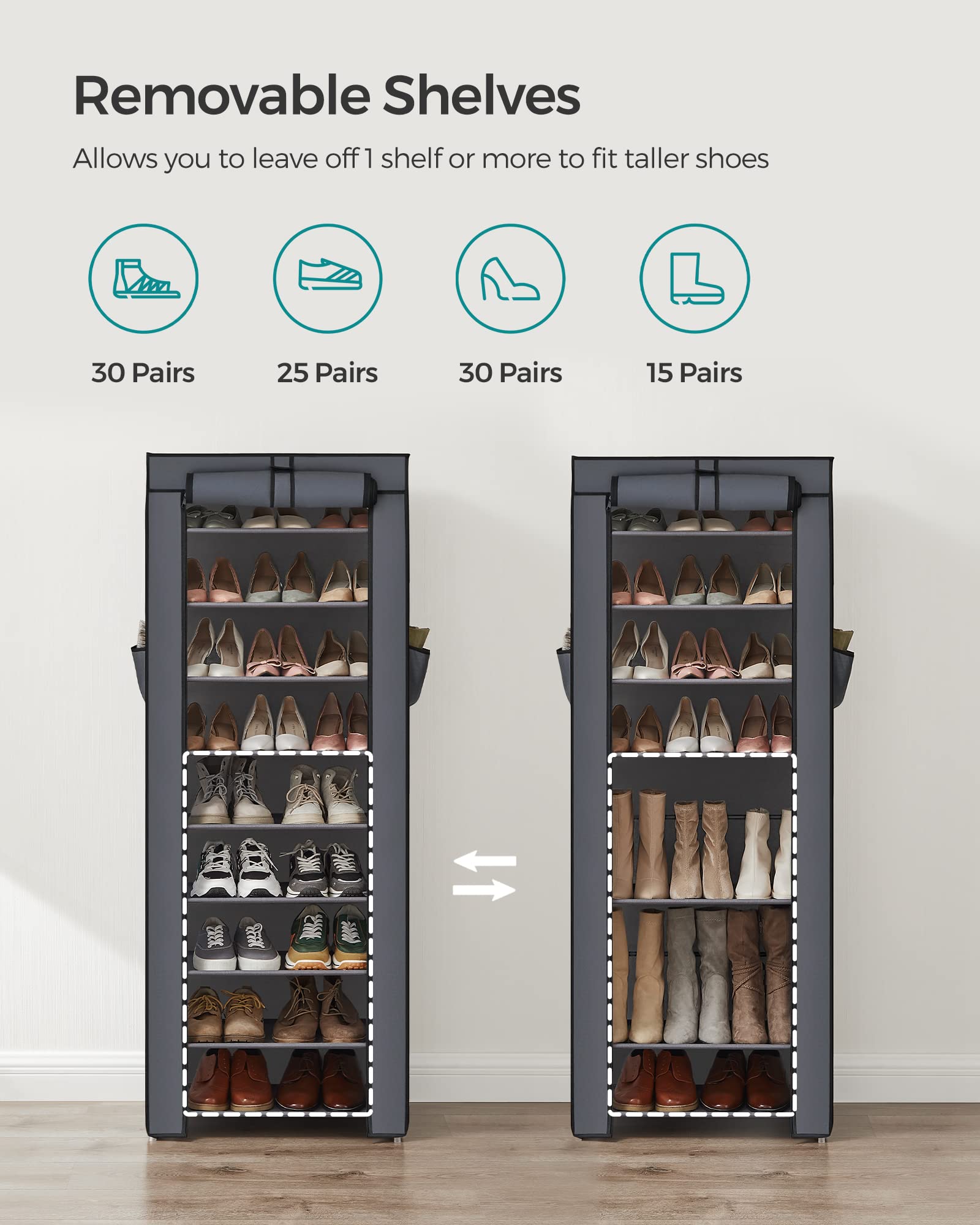 SONGMICS 10-Tier Shoe Rack, Shoe Storage Organizer Cabinet with Dustproof Cover, Free-Standing, for Closet, Entryway, Hold 27-35 Pairs, for Sneakers, High Heels, Gray URXJ10G01 🍁 All In One Marketplace Canada
