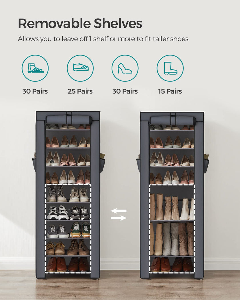 SONGMICS 10-Tier Shoe Rack, Shoe Storage Organizer Cabinet with Dustproof Cover, Free-Standing, for Closet, Entryway, Hold 27-35 Pairs, for Sneakers, High Heels, Gray URXJ10G01 🍁 All In One Marketplace Canada