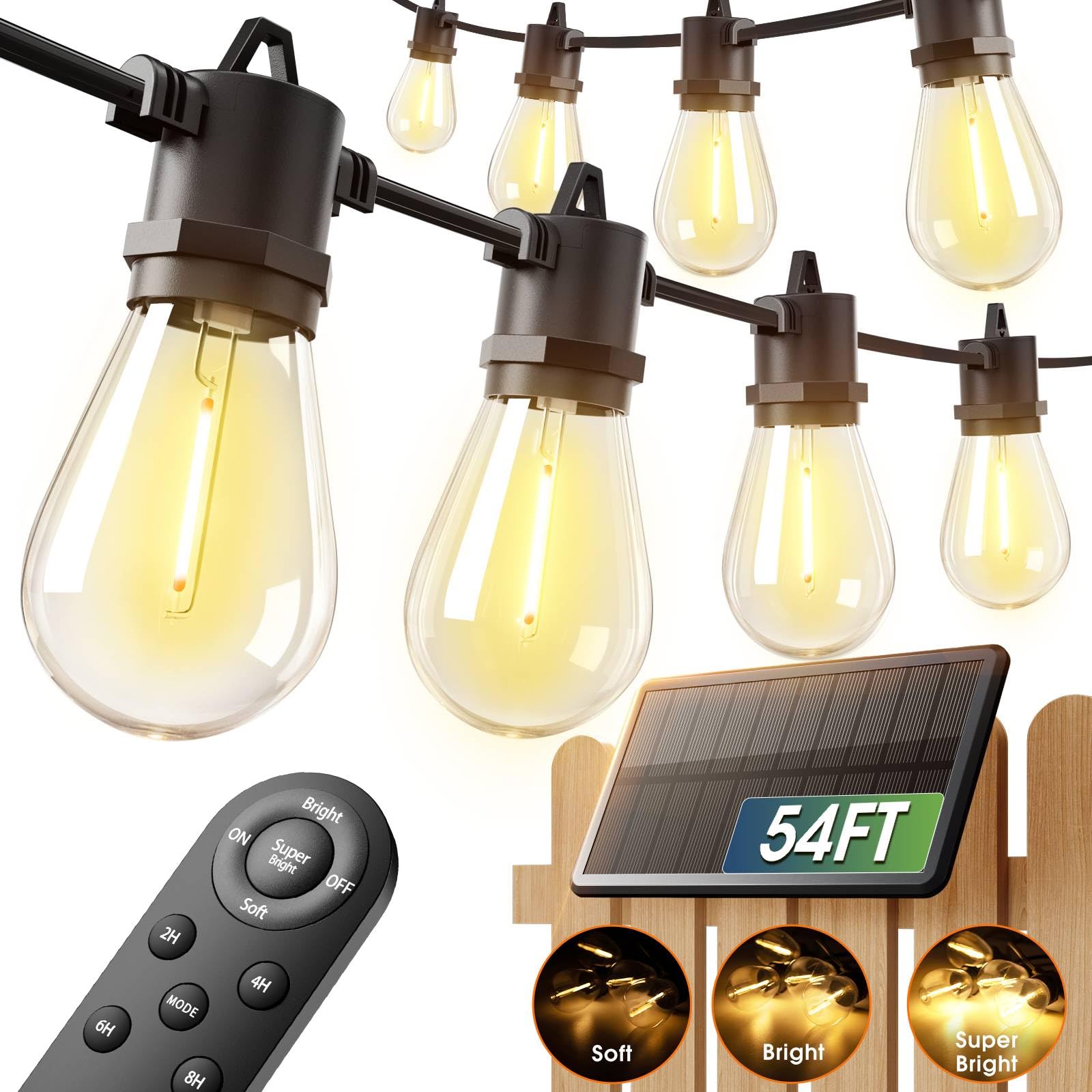 addlon 54FT(48+6) Solar String Lights Outdoor Waterproof with Remote&USB Port Solar Patio Lights Long Last for 20+Hrs, 3 Light Modes, Dimmable Solar Lights for Outside Backyard Party 🍁 All In One Marketplace Canada