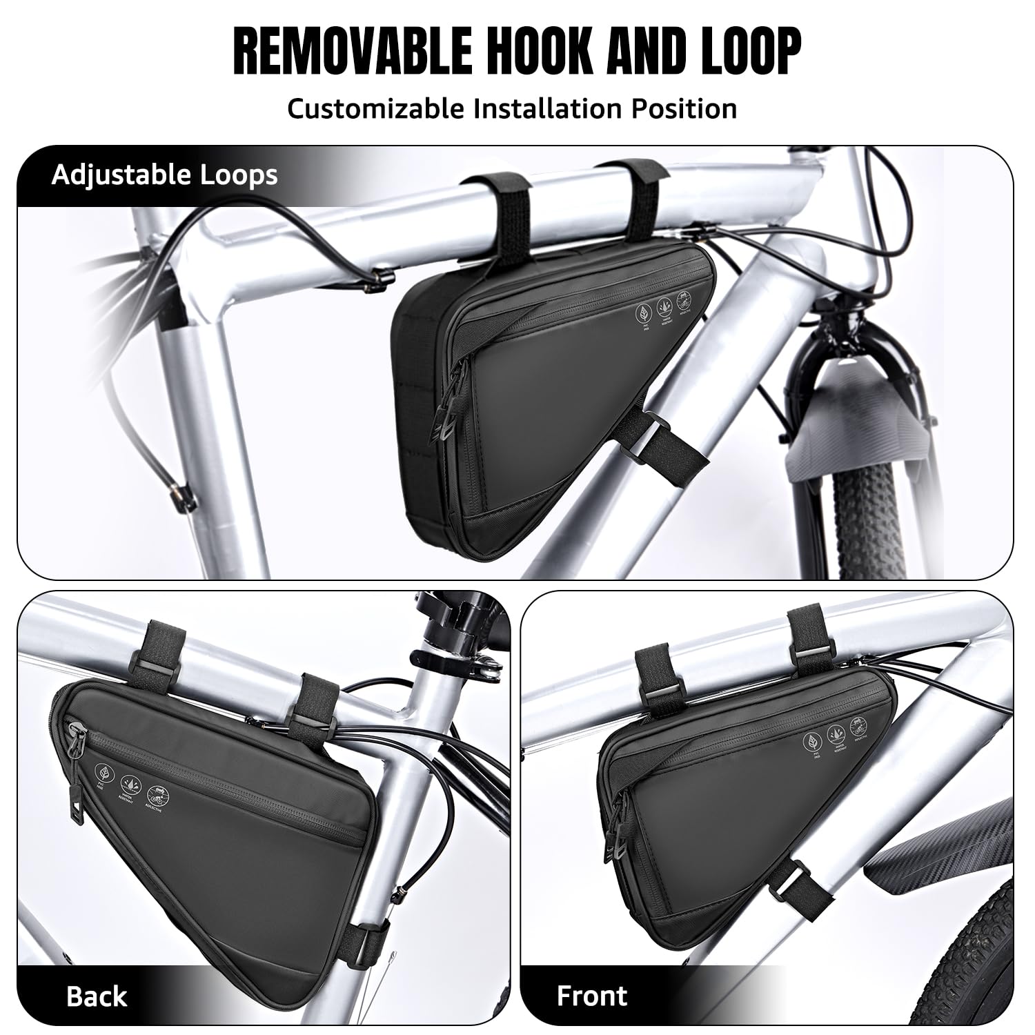 WOTOW Bike Frame Storage Bag, Water Resistant Cycling Reflective Triangle Handlebar Top Tube Bag Under Seat Pouch Strap-On Adjustable Install Position Tool Accessories Pack for Mountain Road Bike 🍁 All In One Marketplace Canada