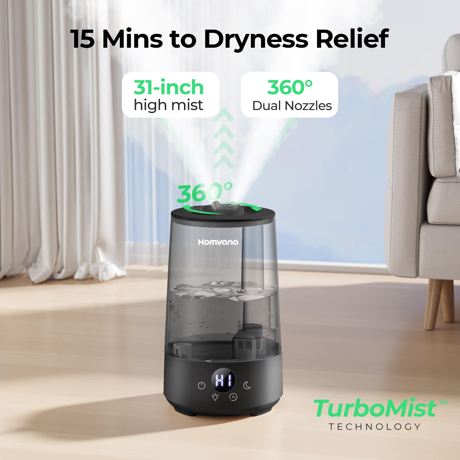Homvana 3.6L Top-Fill Humidifiers for Bedroom Home, 360° Cool Mist, 16dB 🍁 All In One Marketplace Canada