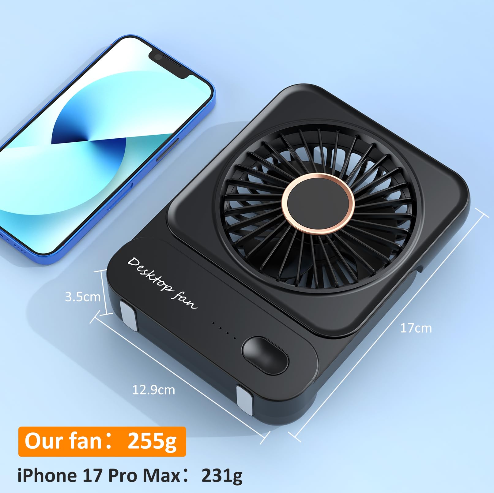Desk Fan, 4000mAh Table Fan USB Rechargeable, 3 Speed Mini Fans, Quiet & Powerful & Rotatable, Compact & Portable Fan for Home Bedroom Desktop Office Traveling Car Outdoor, Black 🍁 All In One Marketplace Canada