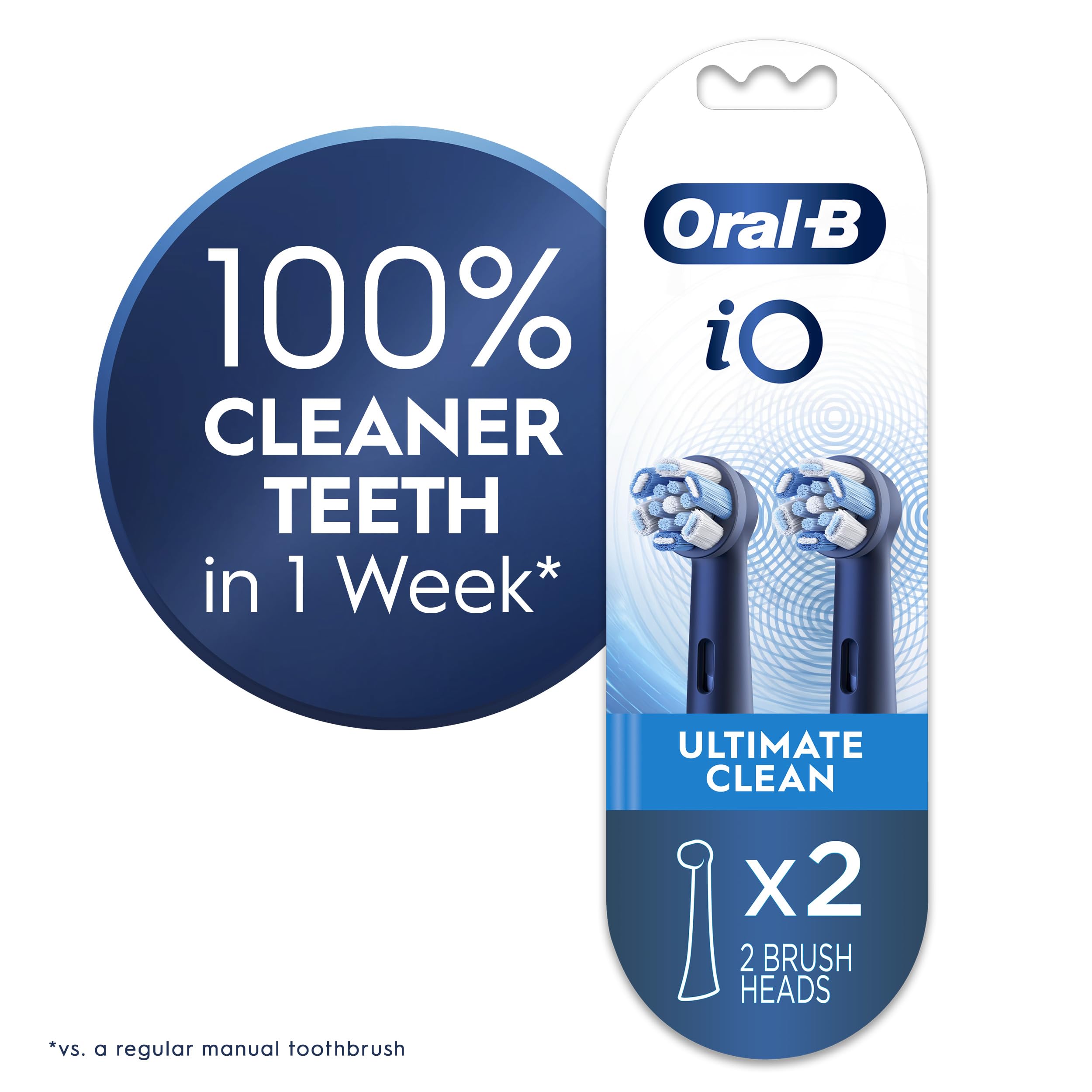 Oral-B iO Genuine Ultimate Clean Replacement Brush Heads, Black, 2ct Refills, 6 Month Supply, Compatible Exclusively with Oral-B iO Electric Toothbrushes, Not Compatible with any Other Series Including: Pro, Vitality, Smart, or Genius