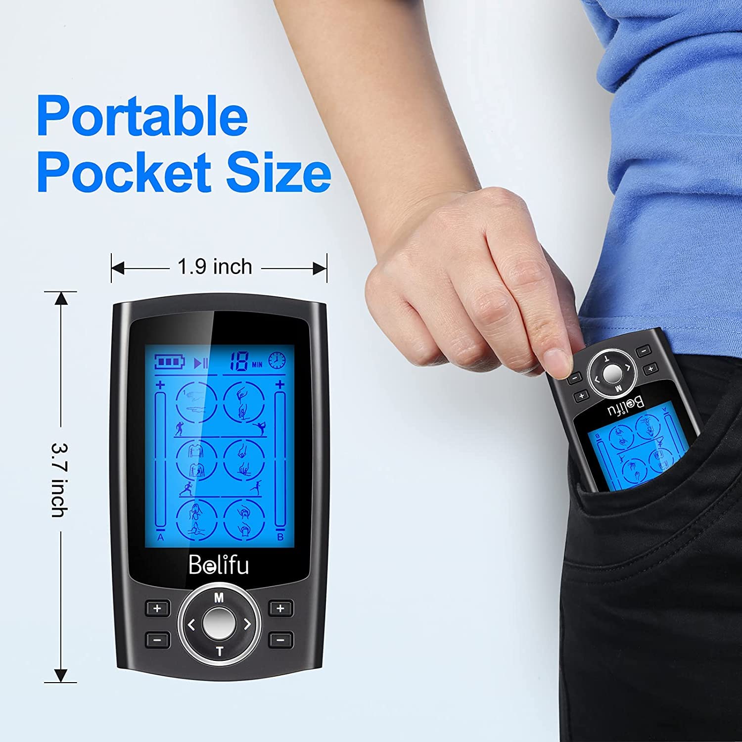 Belifu Dual Channel TENS EMS Unit 24 Modes Muscle Stimulator for Pain Relief Therapy, Electronic Pulse Massager Muscle Massager with 10 Pads, Dust-Proof Drawstring Storage Bag，Fastening Cable Ties 🍁 All In One Marketplace Canada