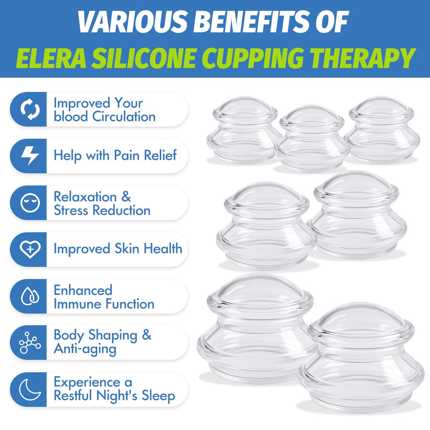 ELERA Silicone Cupping Therapy Set (3 Sizes, 7 Cups), Reusable Massage Cups for Deep Tissue, Cellulite, Face, Neck, Back, Joint, Body Relaxation 🍁 All In One Marketplace Canada