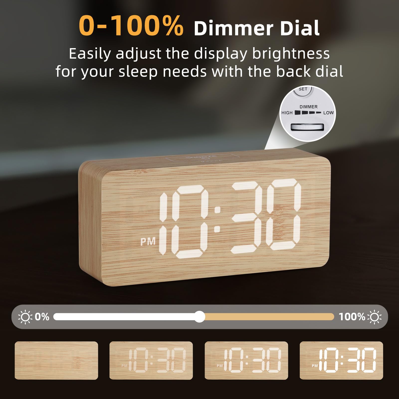 Wooden Digital Alarm Clocks for Bedrooms: Dimmable Dual Alarm Clock with Large Numbers for Bedside Desk - Bamboo 🍁 All In One Marketplace Canada