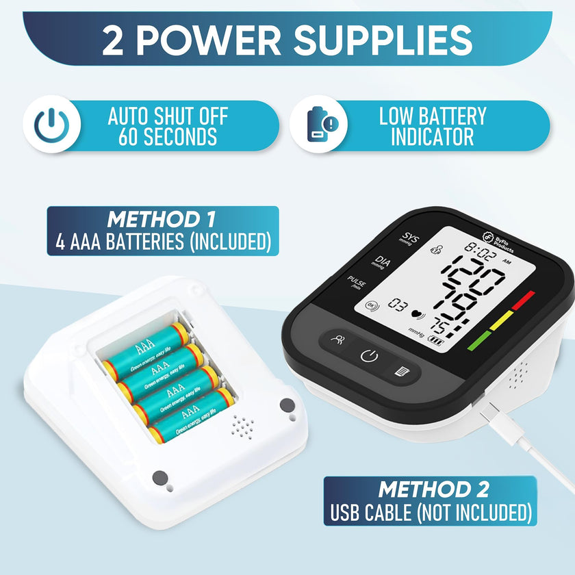 ByFloProducts Blood Pressure Monitor for Home Use – Digital Heart Rate Monitor with Backlit LCD Screen, Includes Blood Pressure Cuff, 4 AAA Batteries, Perfect Automatic Blood Pressure Machine (Black with Backlight) 🍁 All In One Marketplace Canada