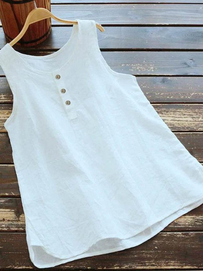 Women's Sleeveless Linen Vest Top – Loose Casual Summer Blouse