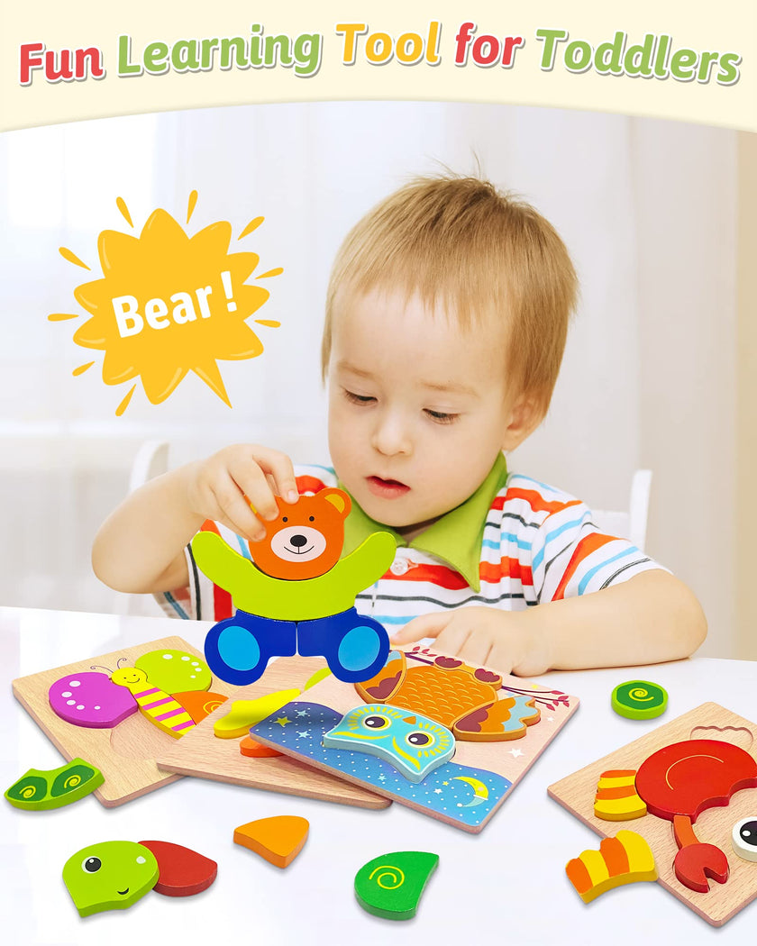 Gojmzo Wooden Puzzles for Toddlers 1-3 Toys Gifts for 1 2 3 Year Old Boys Girls, Montessori Educational Toys Preschool Learning Activities, 6 Pack Animal Jigsaw Puzzle Game 🍁 All In One Marketplace Canada