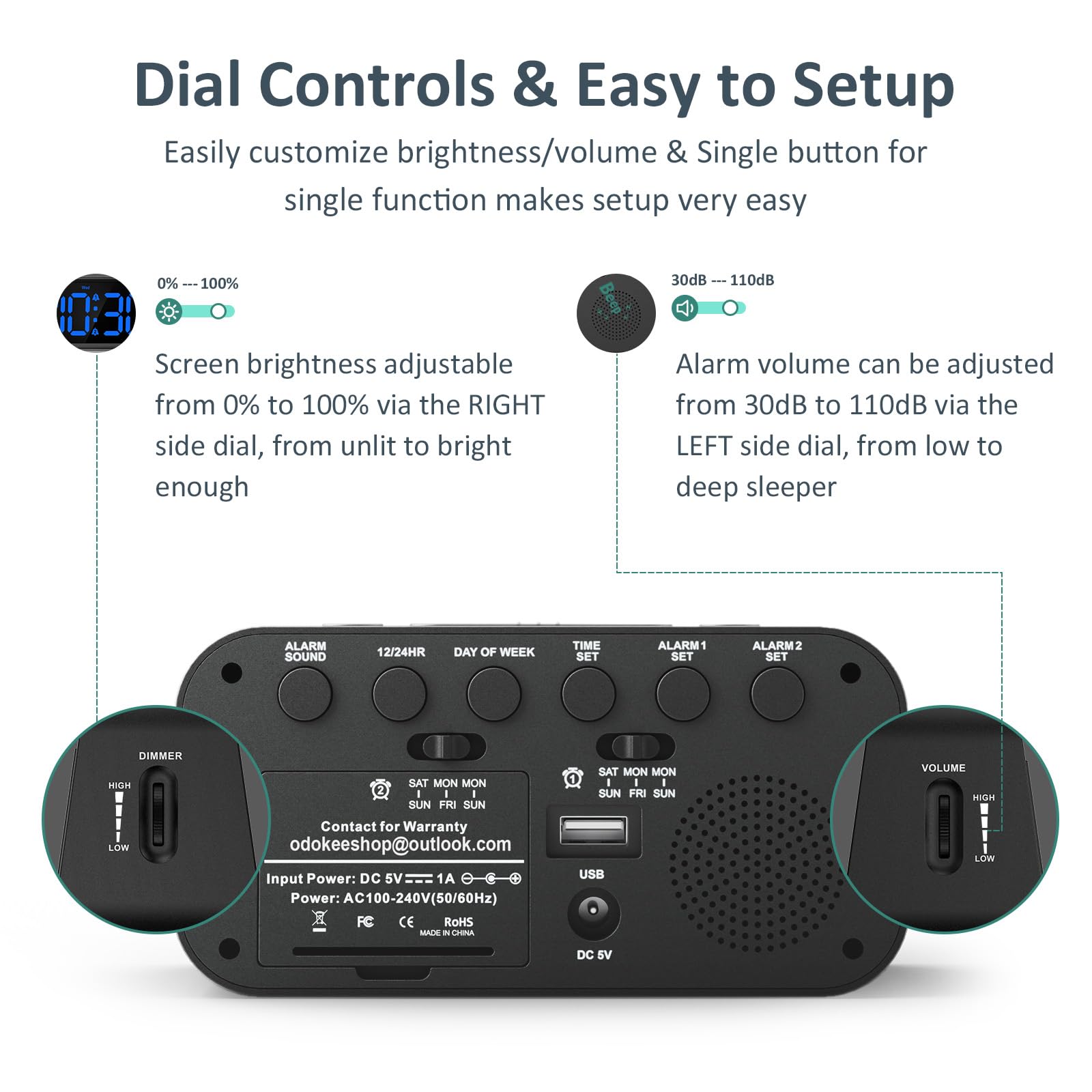 Odokee Digital Dual Alarm Clock for Bedroom, Easy to Set, 0-100% Dimmer, USB Charger, 5 Sounds Adjustable Volume, Weekday/Weekend Mode, Snooze, 12/24Hr, Battery Backup, Compact Clock for Bedside(Blue) 🍁 All In One Marketplace Canada