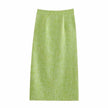 Women's Green Textured Slit High Waist Slit Midi Skirt green