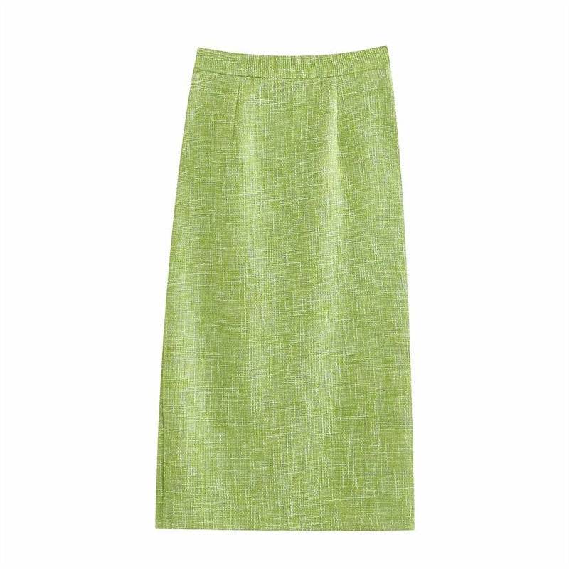 Women's Green Textured Slit High Waist Slit Midi Skirt green