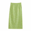 Women's Green Textured Slit High Waist Slit Midi Skirt green