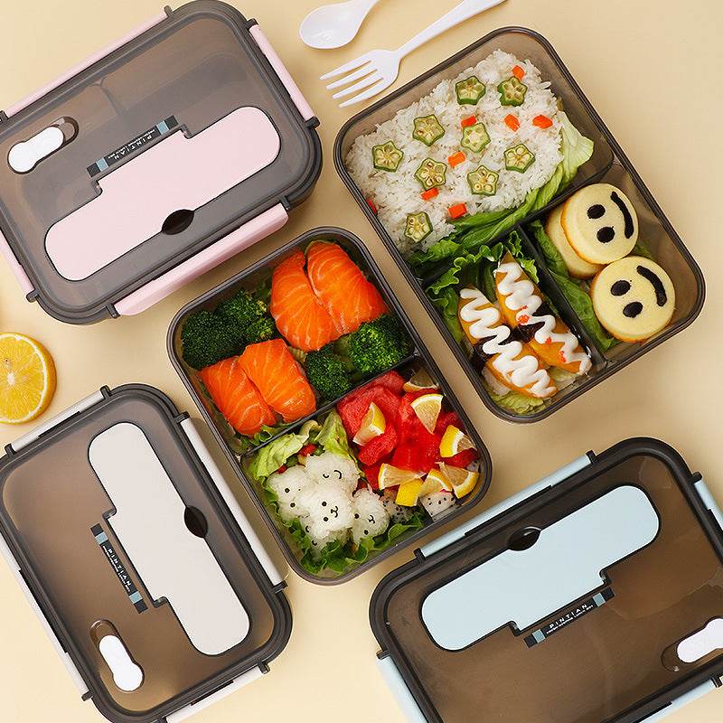 Portable Kids Bento Plastic Lunch Box with Cutleries