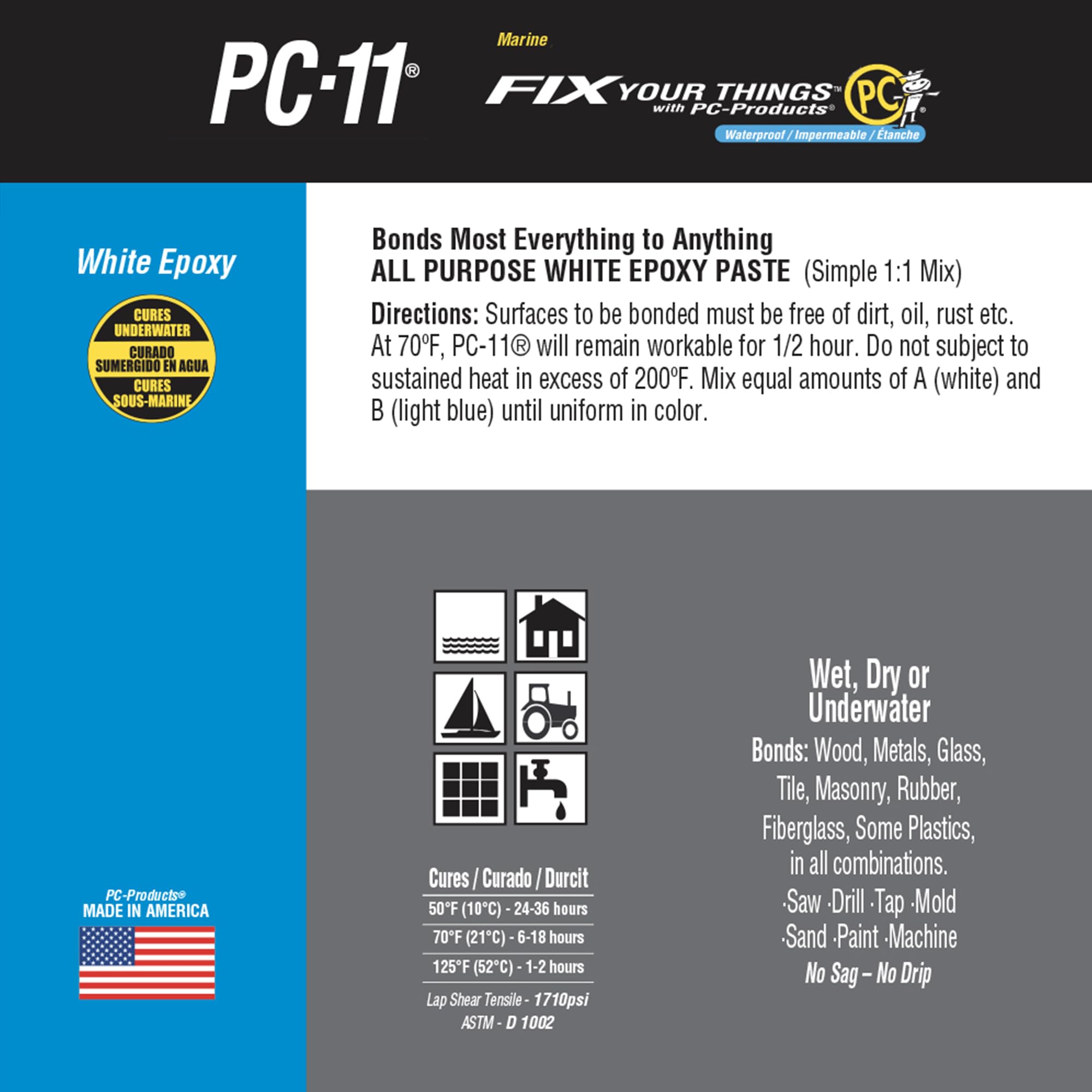 PC Products PC-11 Epoxy Adhesive Paste Kit with Mixing Tool, Two-Part Marine Grade, 1/2lb in Two Cans, Off White, (20128) 🍁 All In One Marketplace Canada