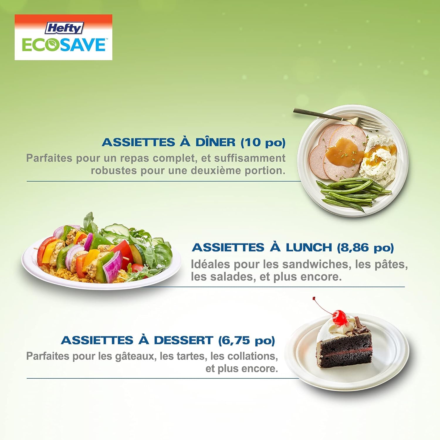 Hefty ECOSAVE Compostable Disposable Paper Plates Lunch 8.86