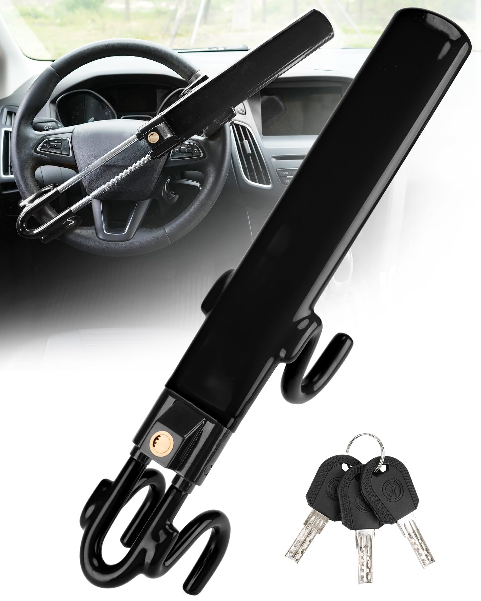 Tevlaphee Steering Wheel Lock Anti-Theft Car Device Heavy Duty Security Car Lock Antitheft Locking Devices Great Deterrent Adjustable Car Wheel Lock Anti Theft for Vehicle Truck with 3 Keys(Black) 🍁 All In One Marketplace Canada