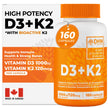 VITAMIN D3 K2 (MK-7) VEGAN | HIGH POTENCY•VALUE SIZE | Supports Prevention of Osteoporosis & Heart Calcification | Immune, Bone & Heart Health Supplement | Canadian Made Vitamin D3 Vitamin K2 🍁 All In One Marketplace Canada