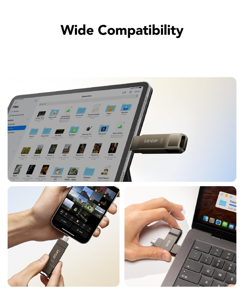 Lexar D40E 128GB Dual USB 3.2 Gen 1 Type-C Jump Drive, USB-C Flash Metal Housing Swivel Design Thumb Drive (Titanium Grey) 🍁 All In One Marketplace Canada
