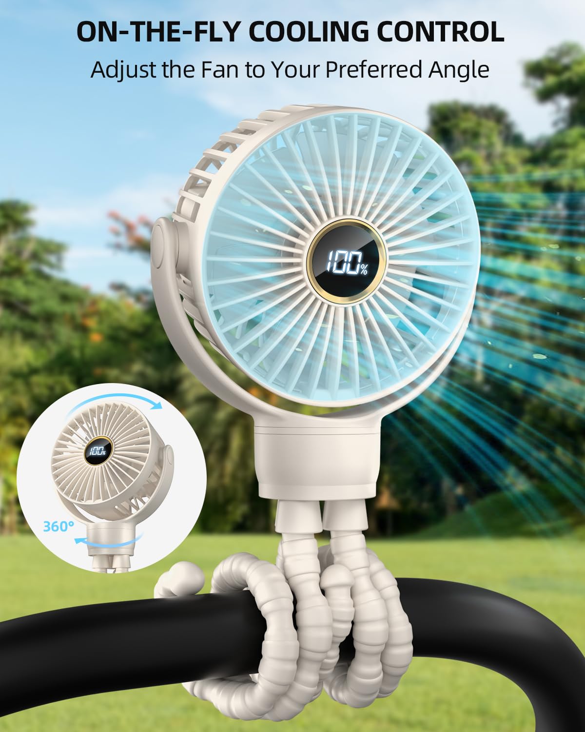 Stroller Fan, Portable Fan, Battery Powered Baby Clip On Fans, 3 Speeds Personal Cooling Fan with Rotatable Handheld for Car Seat Crib Bike Treadmill, Beige-white 🍁 All In One Marketplace Canada