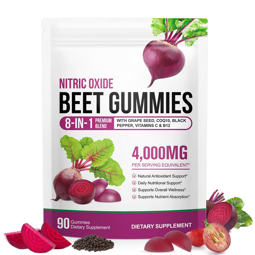 Beetroot Gummies, 90 Count - Non-GMO Beet Root Supplement for Healthy Circulation & Energy - Natural Vegan Fruit Flavor 🍁 All In One Marketplace Canada