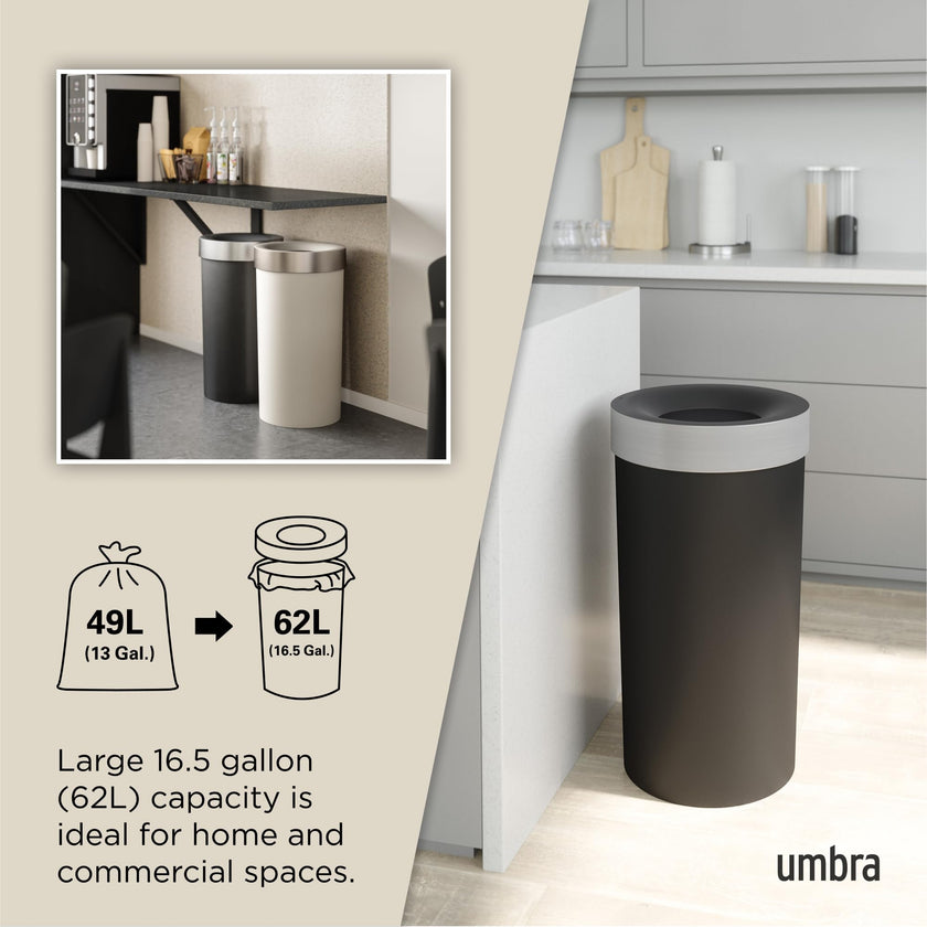 Umbra Vento Kitchen Trash Can – Large 16 Gal (62 L) Open Top Garbage Can for Home & Office – Modern Clean Design, Black/Nickel 🍁 All In One Marketplace Canada