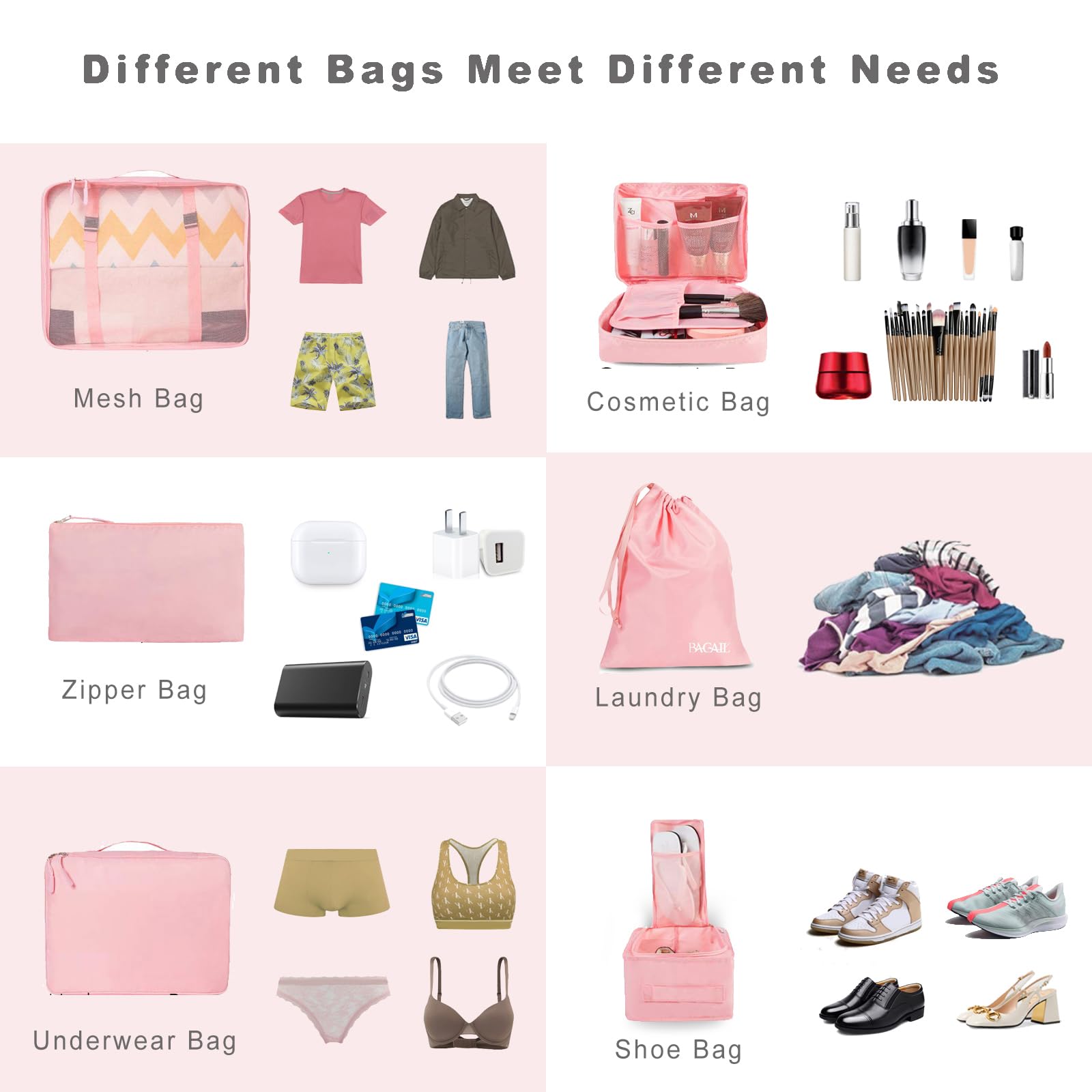 BAGAIL 8 Set Packing Cubes, Lightweight Travel Luggage Organizers with Shoe Bag, Toiletry Bag & Laundry Bag (Blush Pink) 🍁 All In One Marketplace Canada