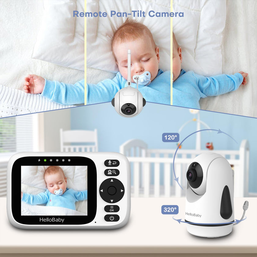 HelloBaby Baby Monitor No WiFi,Video Baby Monitors with Camera and Audio,3.2'' IPS Screen, Remote Pan-Tilt-Zoom Baby Camera Monitor,Plug&Play,Night Vision,1000ft Range,2-Way Talk, ECO Mode,Temperature 🍁 All In One Marketplace Canada