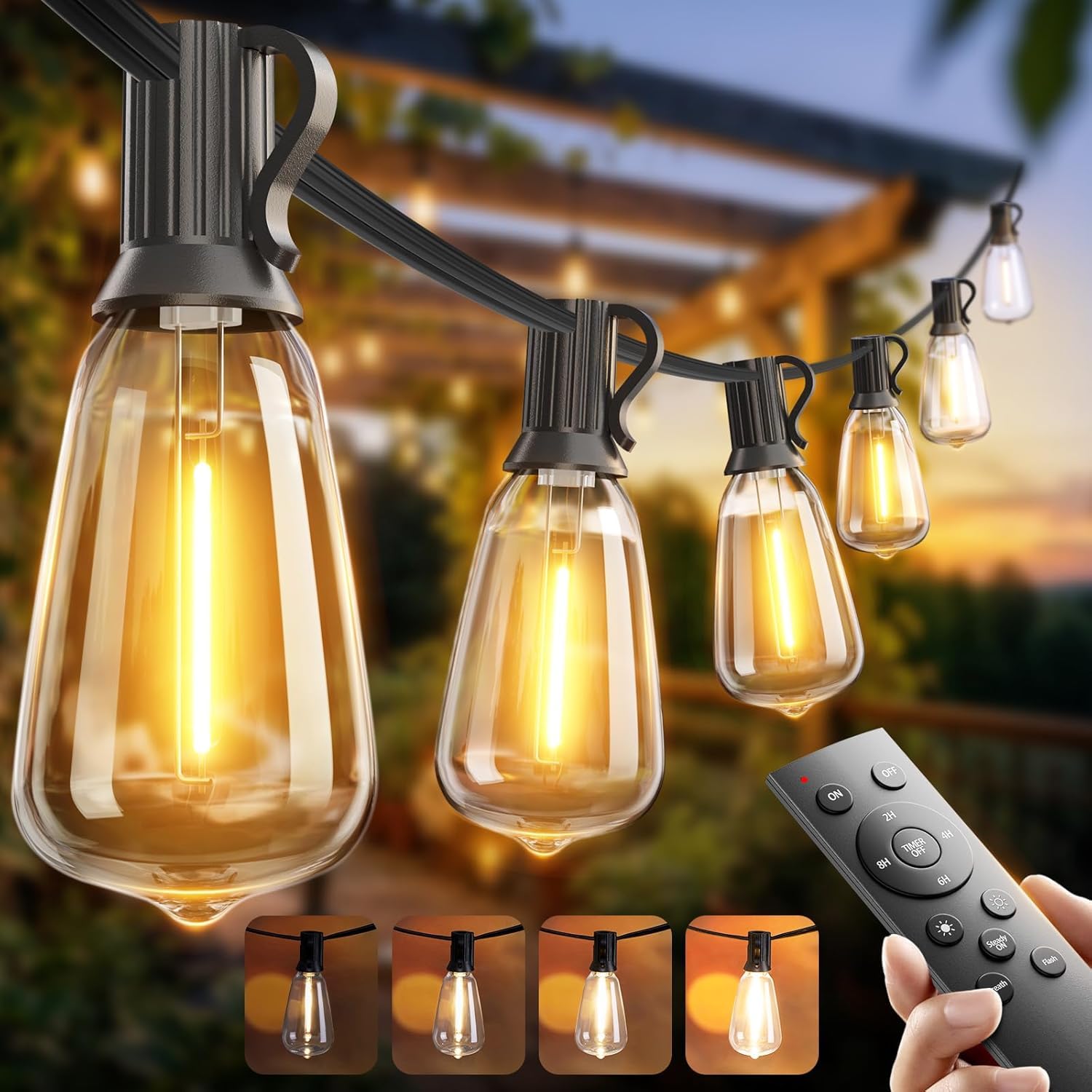 addlon 100FT (50FTx2) Outdoor String Lights Waterproof Shatterproof with 32 LED Edison Bulbs, Dimmable Connectable Patio Lights for Backyard Garden Balcony Party, Warm Yellow, Energy-Saving 🍁 All In One Marketplace Canada