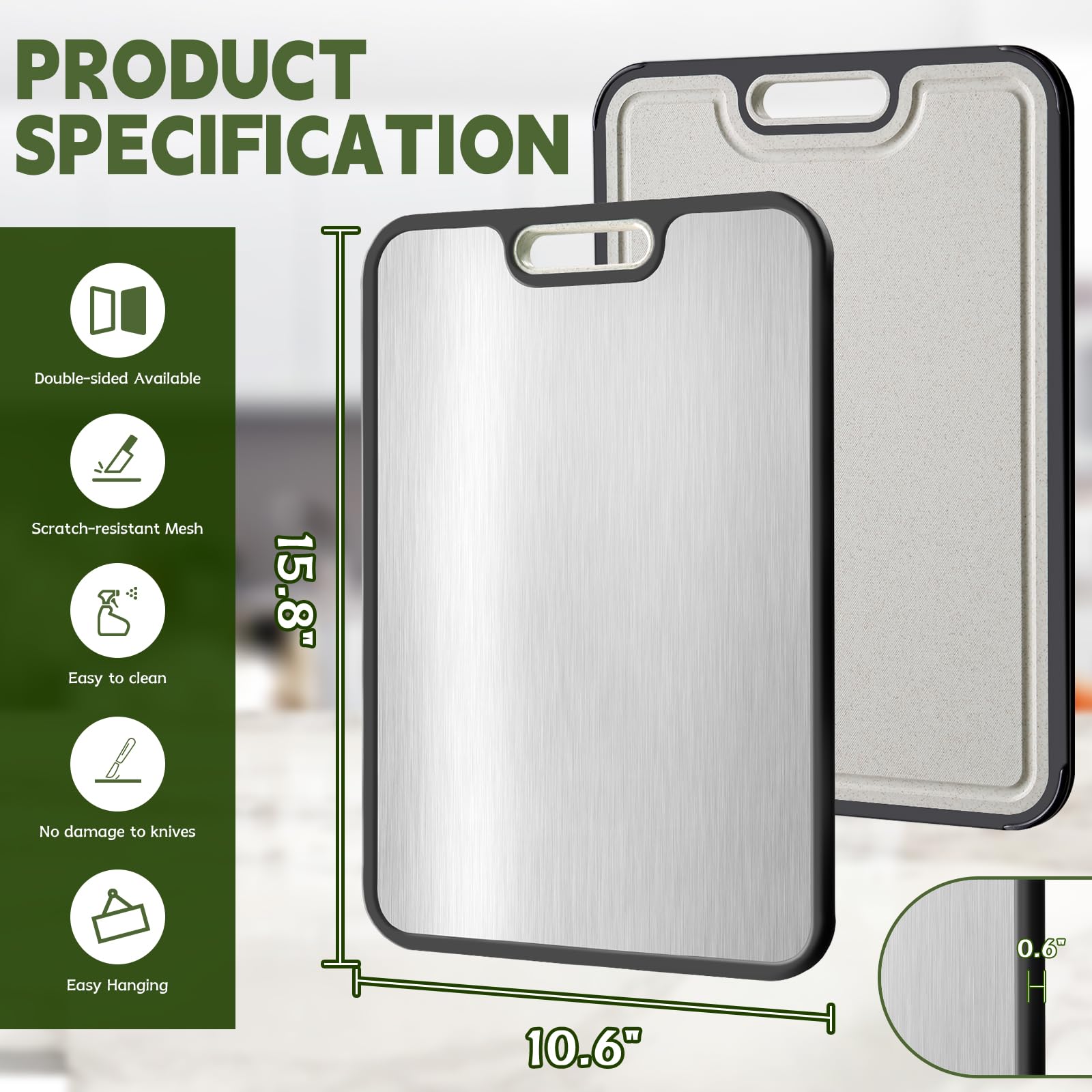 Cutting Board,Titanium Cutting Board, Kitchen Essentials, Cutting Boards for Kitchen, Double Sided Food Grade, Planche a Decouper, Chopping Board and Wheat Straw PP, Easy to Clean Large Size 16”×11” 🍁 All In One Marketplace Canada