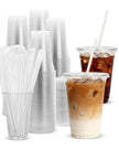 Goodluck 100 Pack 16oz Plastic Cups with Lids and Straws, Clear Disposable Iced Coffee Cups, Food Safe Cold Drink Cups for Bubble Tea, Smoothies & Shakes, BPA Free 🍁 All In One Marketplace Canada