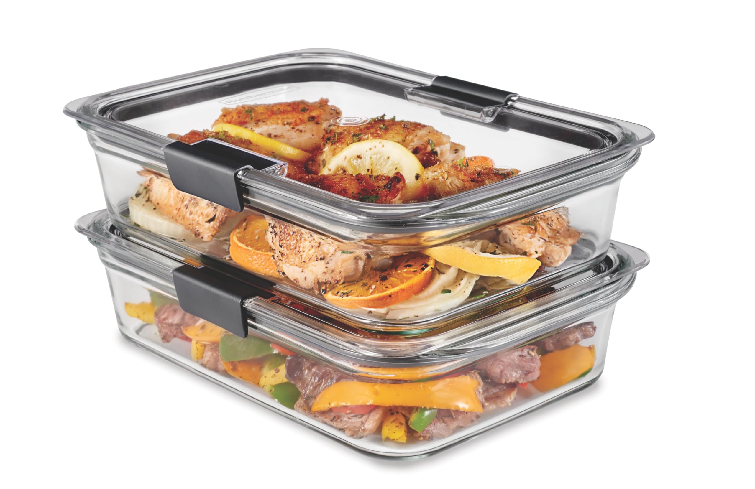 Rubbermaid 2118315 Brilliance Glass Storage 8-Cup Food Containers with Lids, 2-Pack (4 Pieces Total), BPA Free and Leak Proof, Large, Clear 🍁 All In One Marketplace Canada