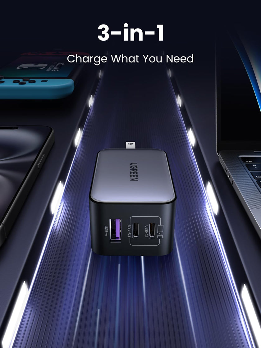 UGREEN Nexode 65W USB C Charger, 3 Port GaN Charger Foldable Tablet Charger Block Compatible with iPhone 17 Pro Max/17 Pro/iPhone Air/17, Tablet, iPad, MacBook Pro/Air, Galaxy S26 S25, Pixel 10 🍁 All In One Marketplace Canada